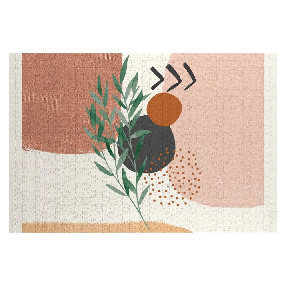 

Eucalyptus Branch Abstract Watercolor Tropical Boho Minimalist Art with warm earthy tones and pastel colors with s Jigsaw Puzzle