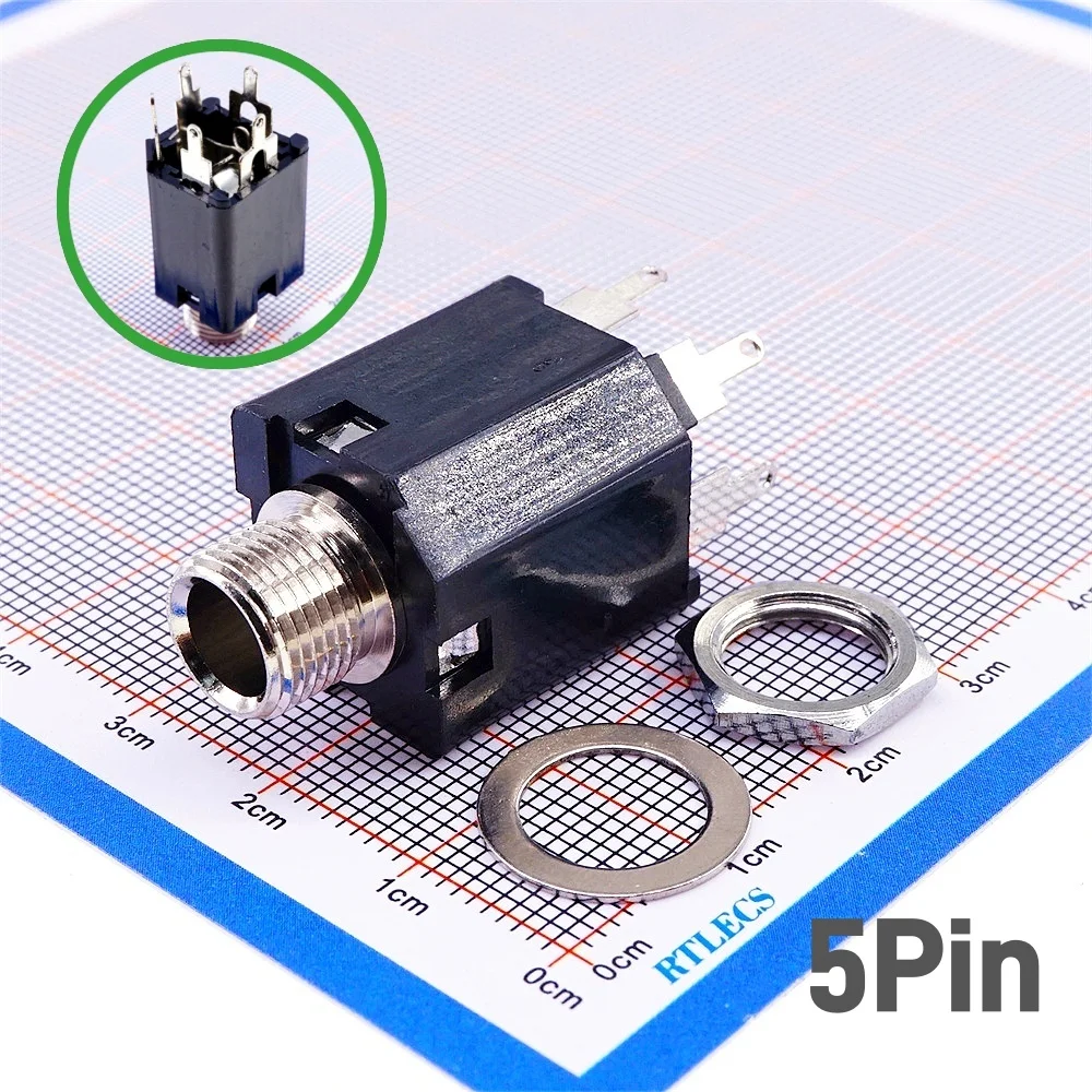 2 5 20 PCS 6.35 mm Phone Jack 3 5 9 Pin Stereo Type Dual Tracks TRS Audio Connector Guitar Instrument Panel Mount Screw Vertical