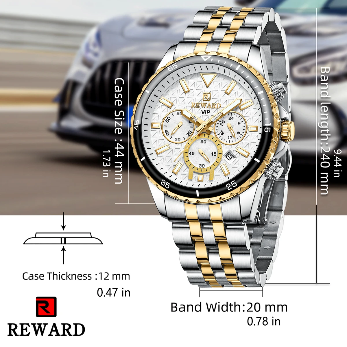 REWARD Men\'s Quartz Watches Stainless Steel Gold Luxury Wristwatch Clock Man Sport Watch