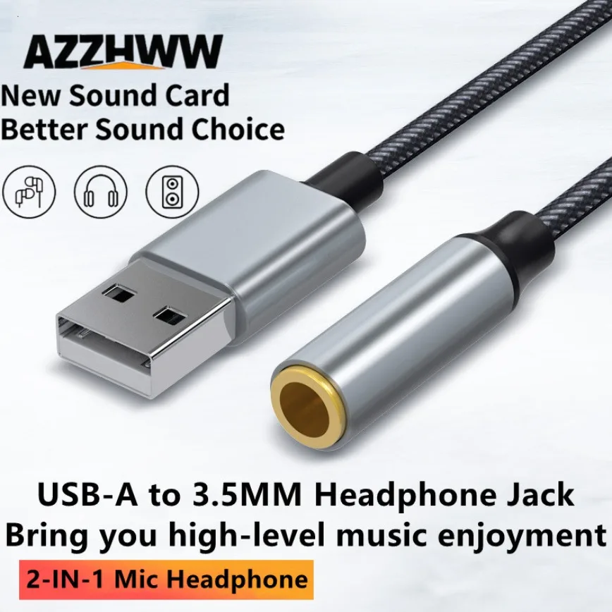 

USB to 3.5mm Jack Audio Adapter USB External Sound Card Support Mic Headphone DAC 16bit 48kHz Nylon Braided USB to Aux Jack