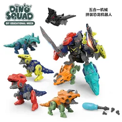 5 IN 1 Children Assembly Dinosaur Transformation Dino Robot Constructor Screw DIY Set Blocks Disassembly Screwdriver Model Toys