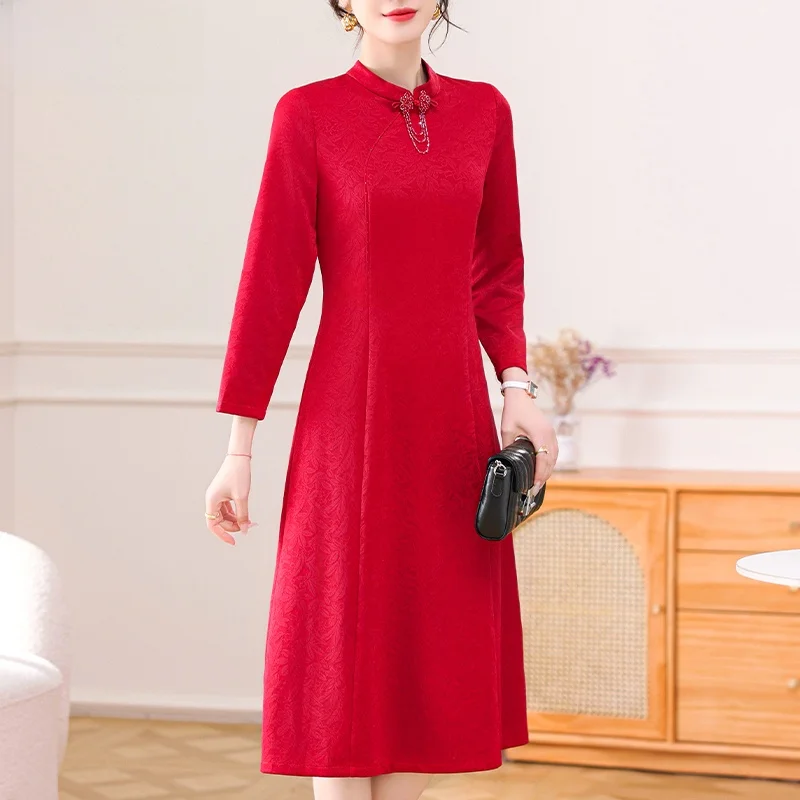 

Новинка 2024: Элегантное вышитое платье для мам среднего возраста на весну-осень, свободного кроя, для церемоний