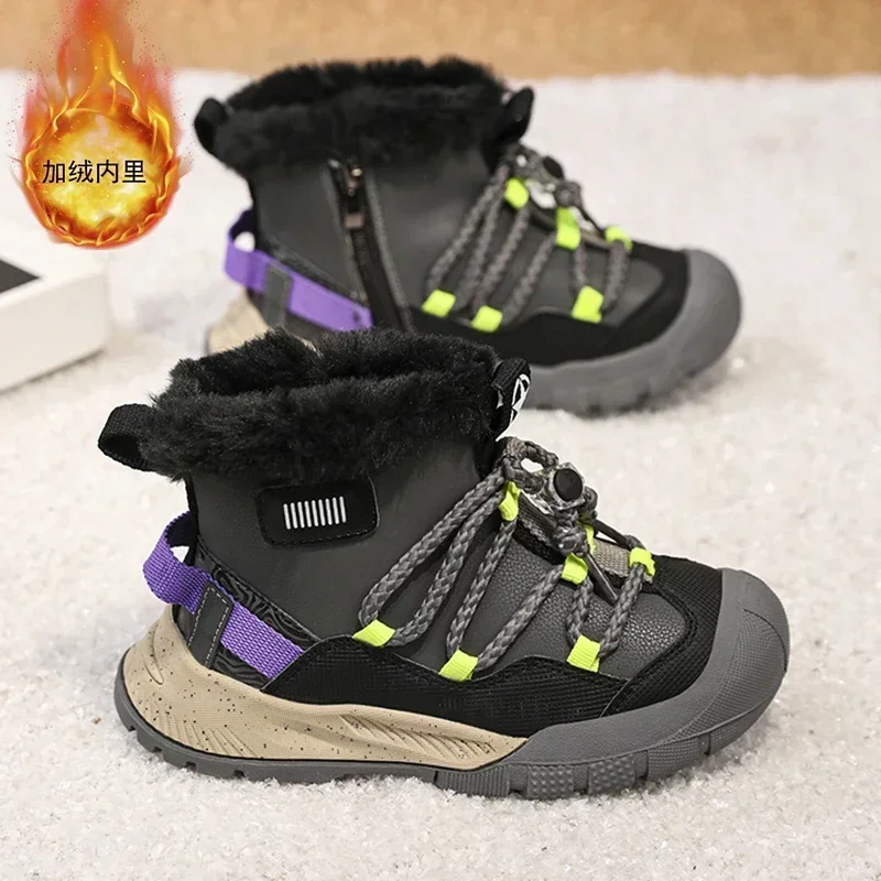 New Children's Plush Boots Winter Boys Brand Snow Boots Girls Cute Warm Fur Shoes Kids Non Slip Soft Outdoor Casual Cotton Shoes