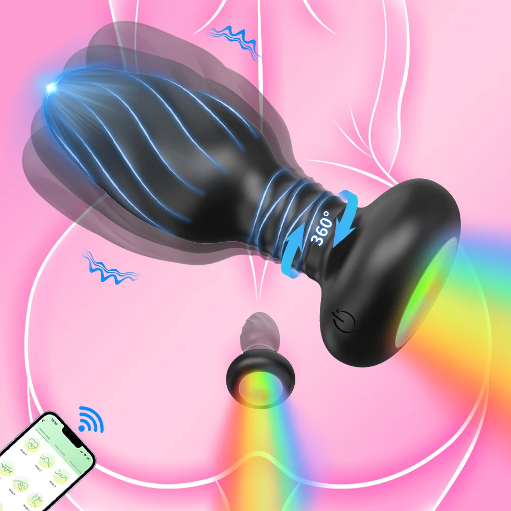 APP-Steuerung Rotation Vibrierender Butt Plug für Männer Frauen Wackeln Anal Vibrator Homosexuell Anal Plug mit LED Erwachsene Sexspielzeug für Paare