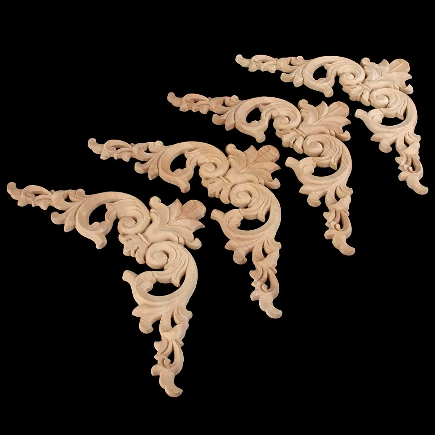 4Pcs Wood Carved Mouldings Corner Onlay Applique European Style Classic Furniture Home Decor 20X20cm-A50M