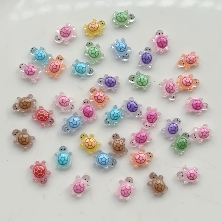 50/100pcs Mix Color Transparent Resin Sea Turtle Charms Cute Mini Tortoise Figurines for Crafts Scrapbooking Home Decoration