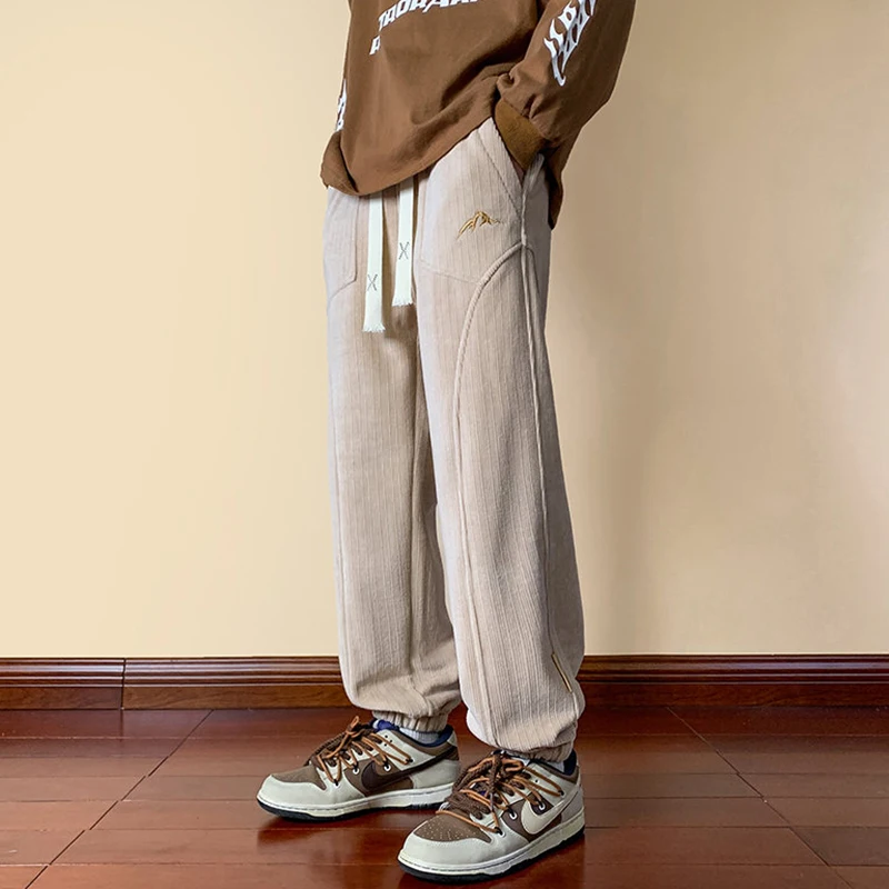 

Men's Corduroy Sports Pants Spring Autumn Loose Fit Fleece Lined Thickened Warm Trousers Casual Pants Youth Fashion Brand