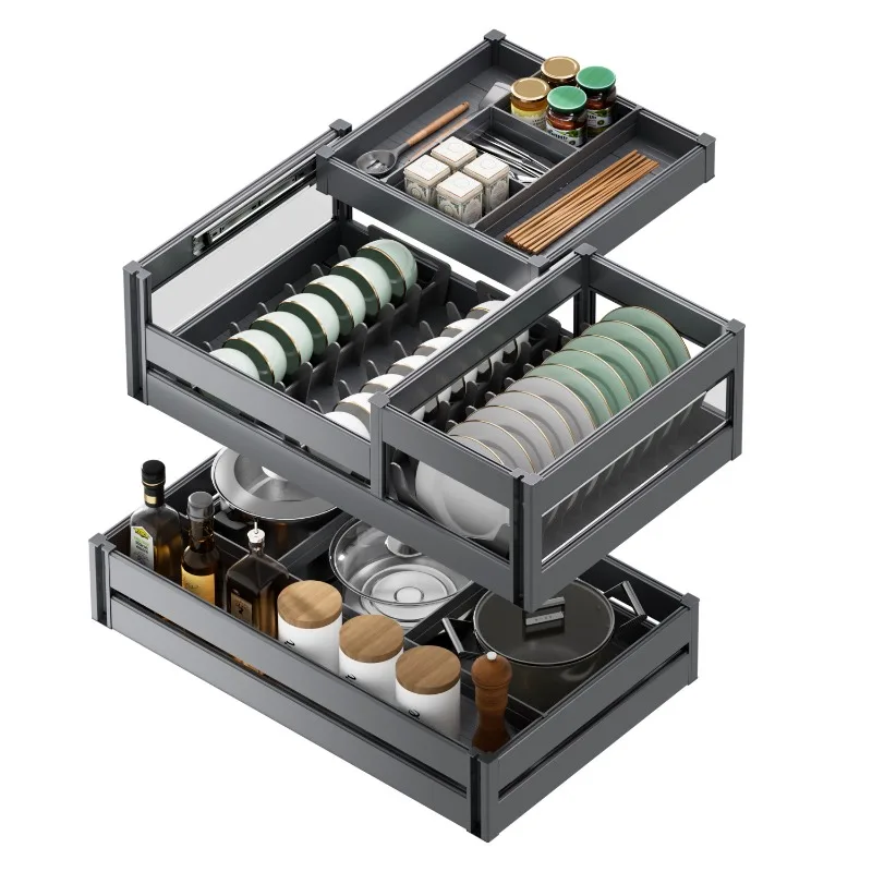 Pull-out multi-functional light luxury household pull basket Half-pull full pull basket