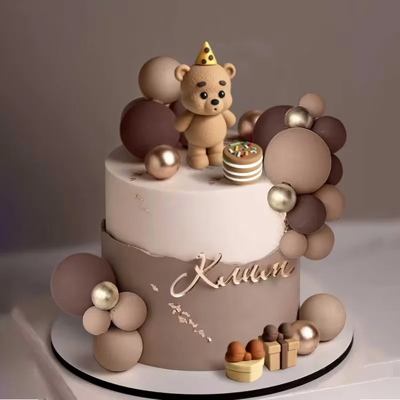 19-teiliges Süßes Braunbär-Kuchenball-Topper-Set für Kinder, Jungen und Mädchen, 1. Geburtstag, Partydekoration, Babyparty, Kuchendeko-Zubehör – Detail 1