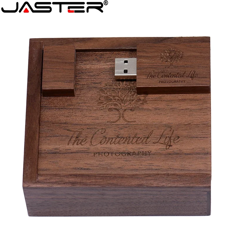 JASTER USB Flash drive 128GB Creative Photography Studio Wedding gift Pen drive 64GB Free custom logo Wooden box Memory stick 8G