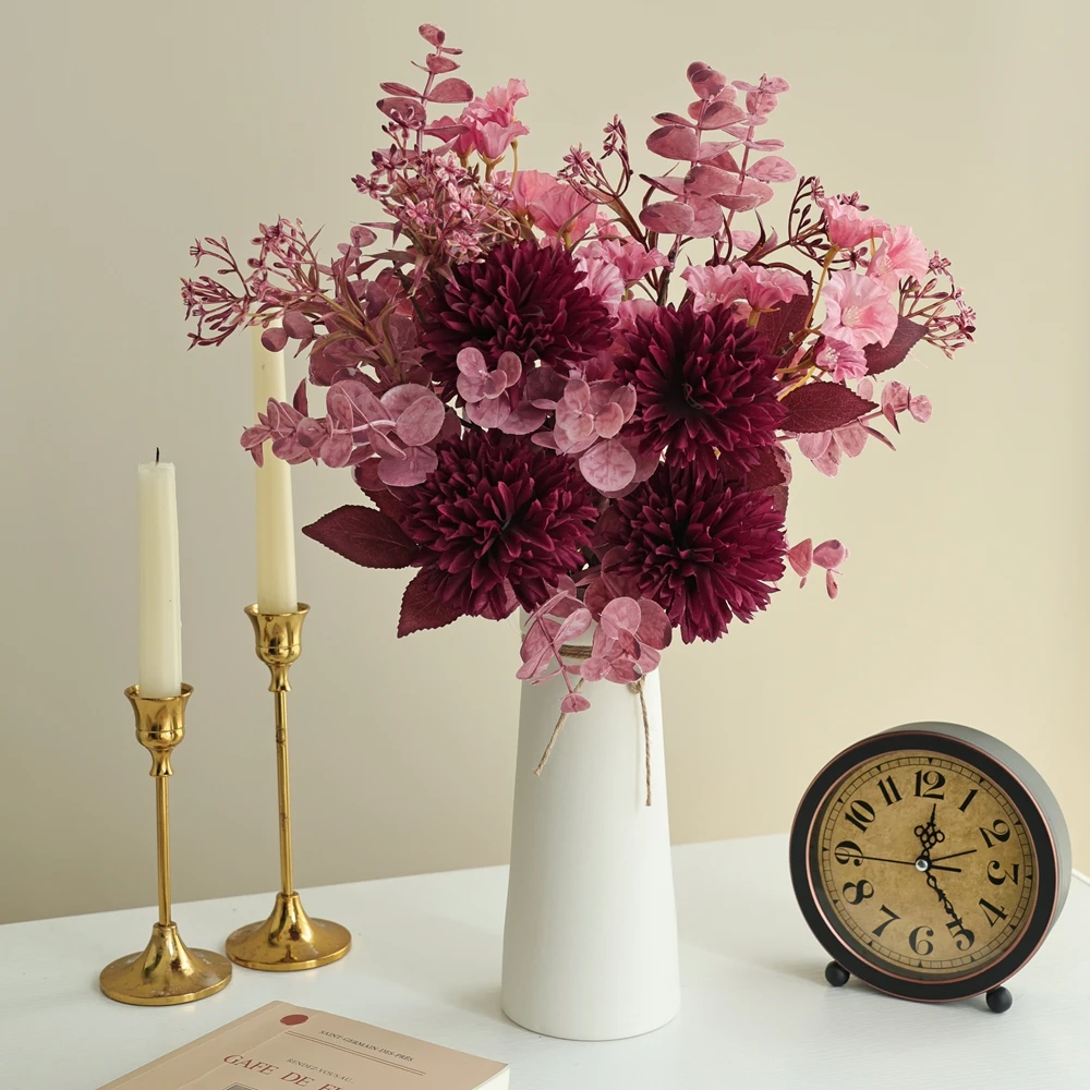 Künstliche Seidenblumen-Kugel-Chrysantheme, Hochzeits-Brautstrauß, DIY-Geschenk, Dekoration für Zuhause, Zimmer, Vase, Hof, Festival, Außenbereich, Gartenbogen – Detail 4