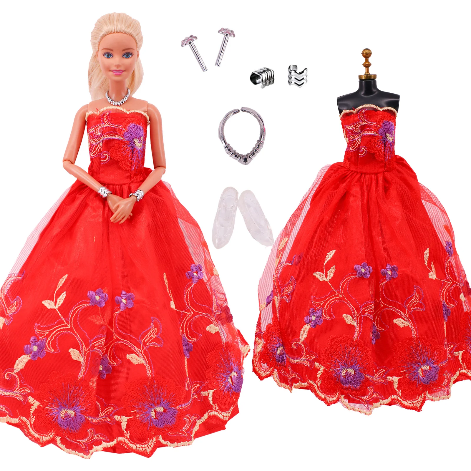 Christmas Red Series Skirts Doll Clothes For barbies Accessories Shoes Wedding Dress Princess Accessories 1/6 BJD Blythes Dress