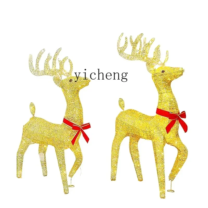 

ZK Christmas Deer Sleigh Car Scene Decoration Decoration Luminous Wrought Iron Home Living Room Ornament Fairy Garden