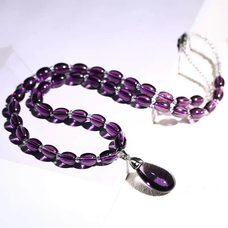 Vintage Fashion Natural Amethyst Stone Jewelry Set for Women Purple Stone Earring Necklace Set Party Jewelry Anniversary Gift