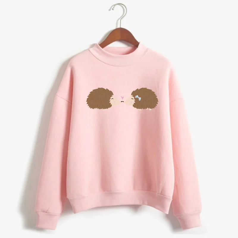 

Cute Hedgehog Cartoon Print Women Sweatshirt Sweet Korean O-neck Knitted Pullover Thick Autumn Winter Candy Color Lady Clothing