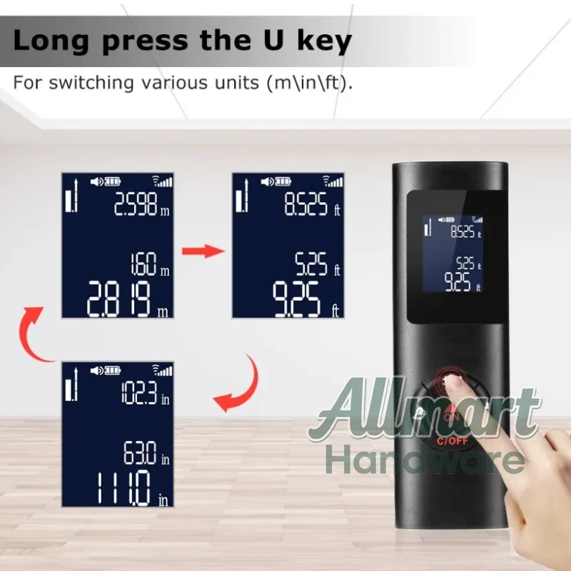 40m Mini Infrared Laser Distance Meter, USB Rechargeable Pocket Size Measuring Tool, High Precision Gift for Home & Construction