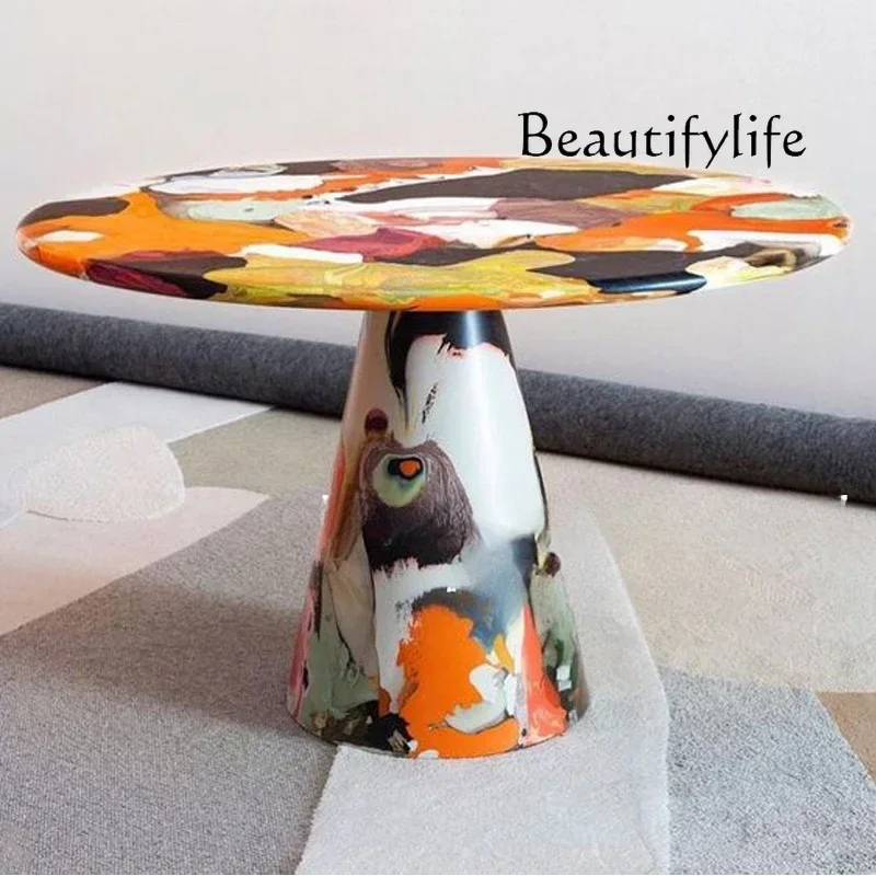 

N Medieval creative light luxury painting round dining table art designer personalized oil painting fashion dining table