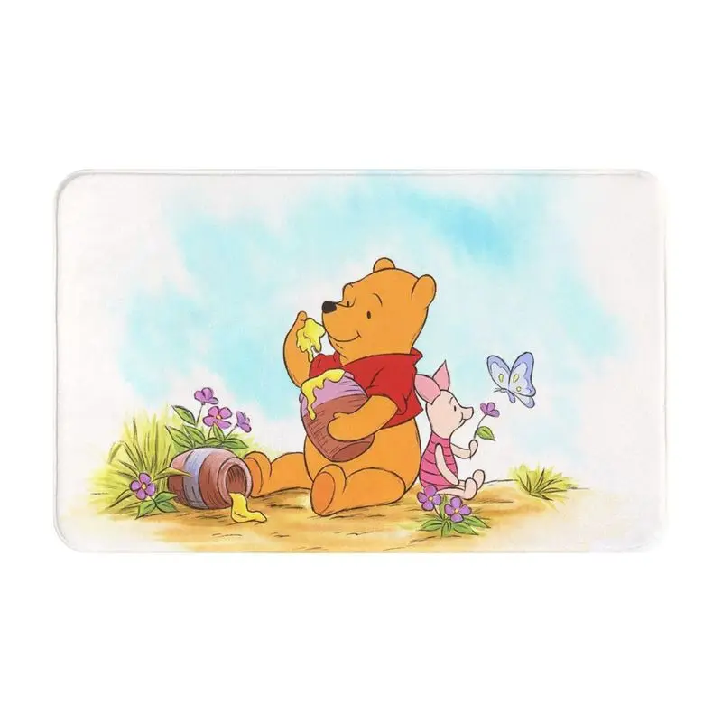 Custom Funny Cartoon Winnie The Pooh Doormat Anti-Slip Bathroom Kitchen Mat Toilet Floor Door Entrance Carpet Rug