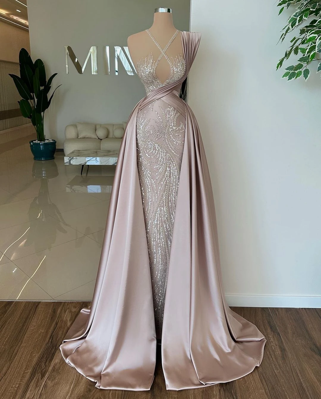 Modern Prom Dress Sequins One Shoulder Mermaid Evening Gowns Detachable Train Custom Made Vestidos De Noche