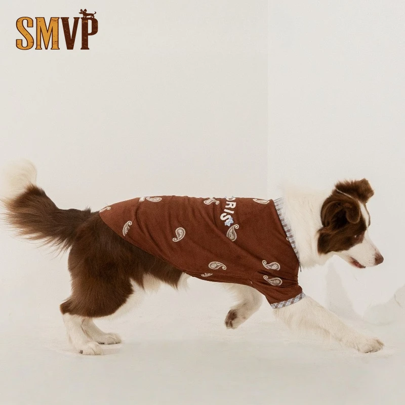 

Spring and Summer Anti Suede Fabric Brown Splicing Plaid Retro Handsome Style Pet Dog Large Dog Clothes Short Sleeves