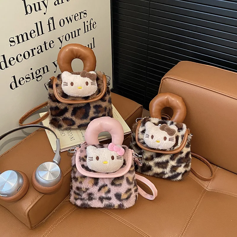 1pcs for Hello Kitty Handbag  Black Leather  For Women Large Capacity Portable Commuter Travel