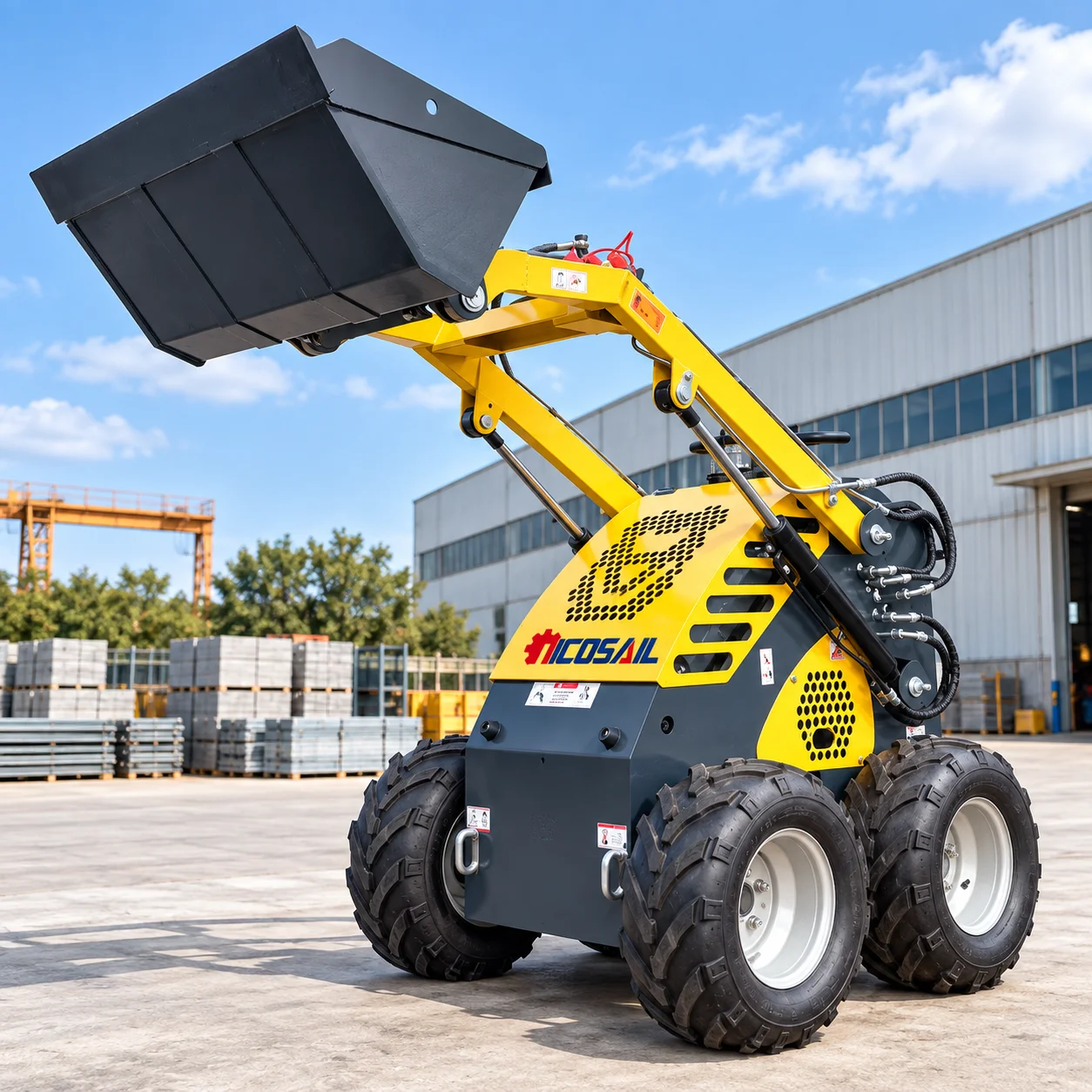 NICOSAIL 380E Small Front Loader 6km/h Travel Speed Compact Skid Steer Wheel Loader for Landscaping and Municipal Work