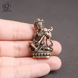 Nepal Vintage Brass Guanyin Bodhisattva Key Chain Ring Pendant Buddhist Jewelry Lucky Buddha Figurines Keychain Hanging Trinket