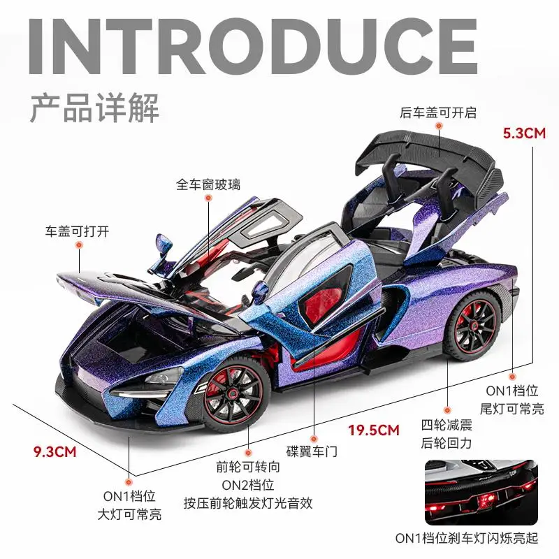 1:24 Senna Alloy Metal Diecast Car Model Sound & Light Super Racing Serie Fine Decorative Gift For Boyfriend Collection