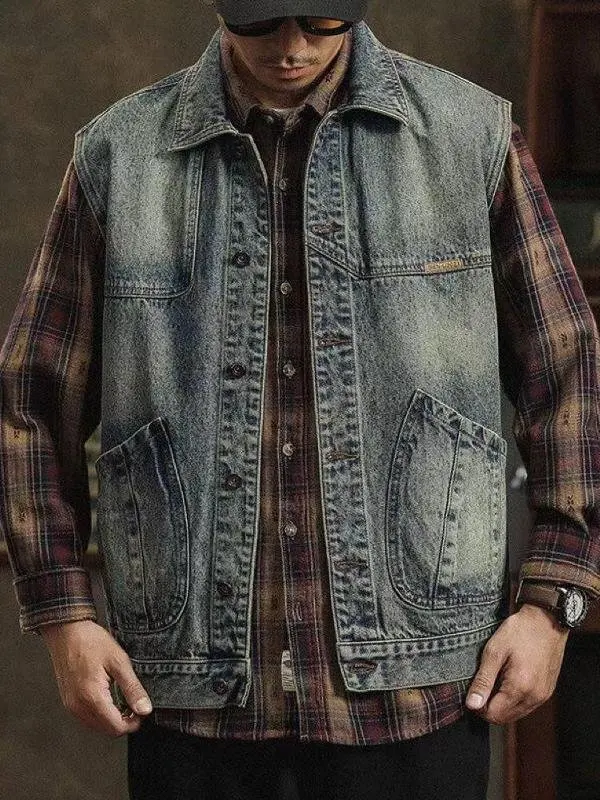 

Джинсовая куртка с талией в стиле ретро, мужская весенне-осенняя свободная рабочая одежда Svel, верхняя одежда, модная повседневная универсальная подушечка