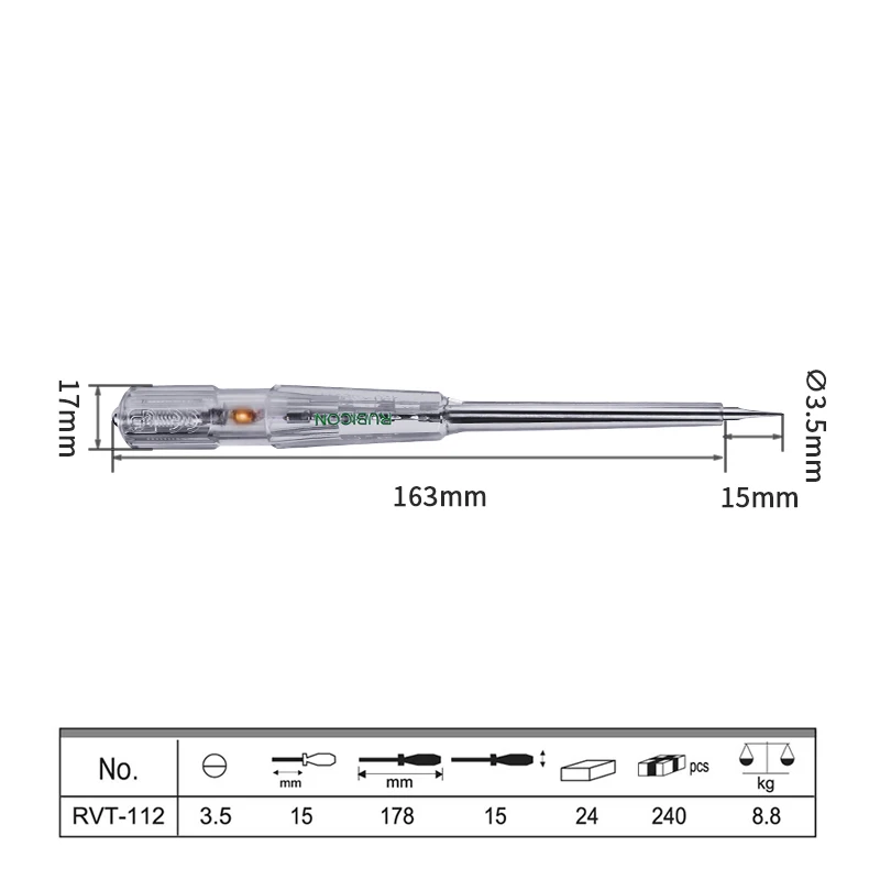 RUBICON Tool Voltage Tester Pen 150V~250V With LDE Power Detector Pencil Electrical Screwdriver Indicator RTV-111|112|211|212