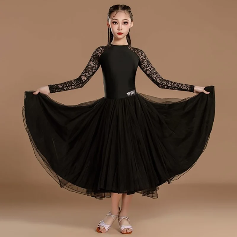 

Женский и детский вальс, бальные танцы, костюм для соревнований, костюм для практики, художественный экзамен, большая юбка, сетчатое платье с подолом, кружевное боди