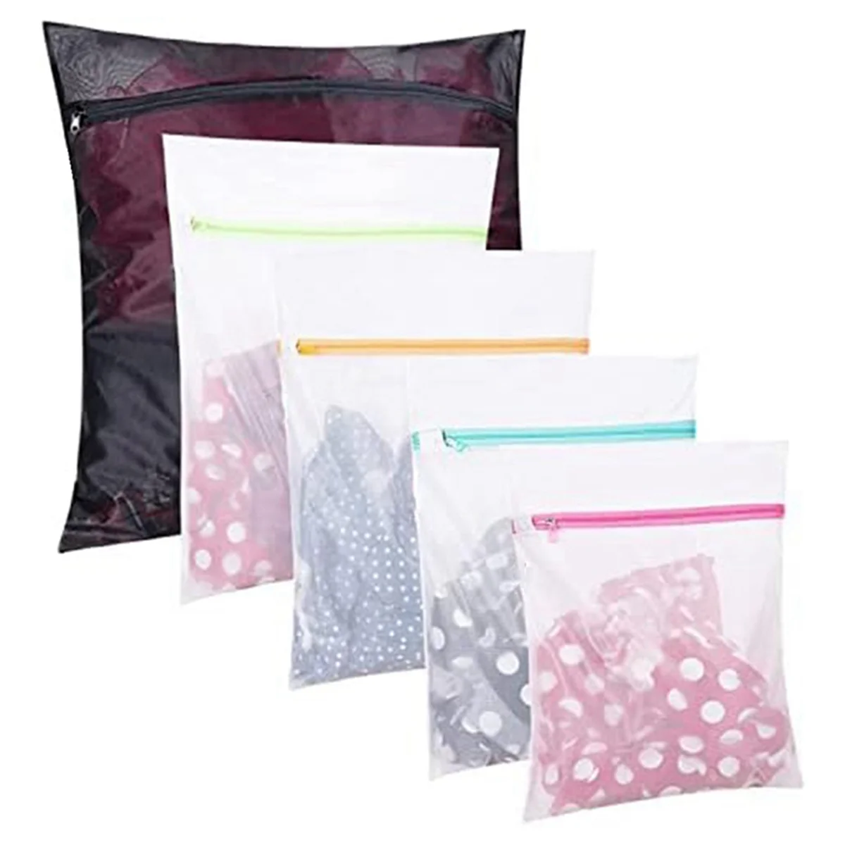 Set of 5 Mesh Laundry Bags-1 Extra , 2 Big & Medium for Blouse, Hosiery, Stocking, Underwear, Travel