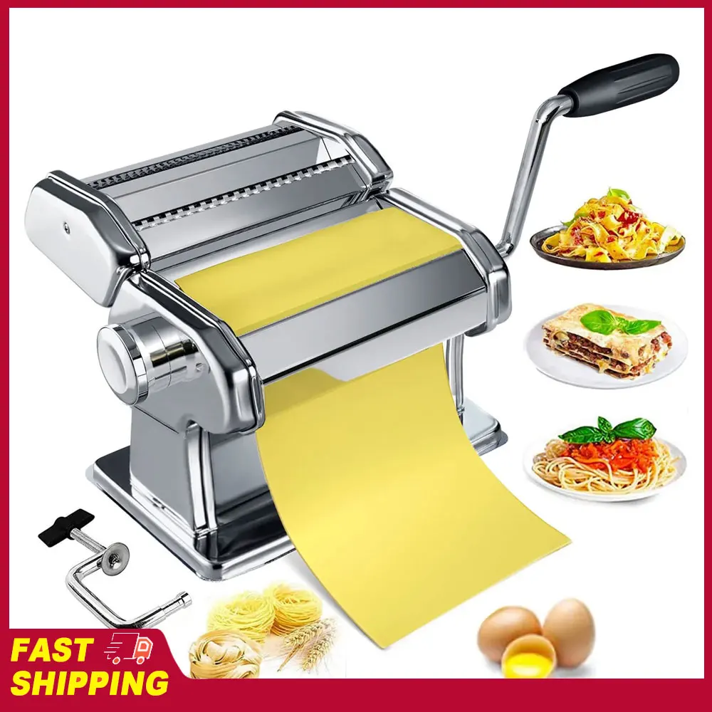Nudelmaschine mit Handkurbel, Teigroller aus Edelstahl, Nudelmaschine mit 7 Dickenstufen, 0,5–2,5 mm Roller-Nudelmaschine