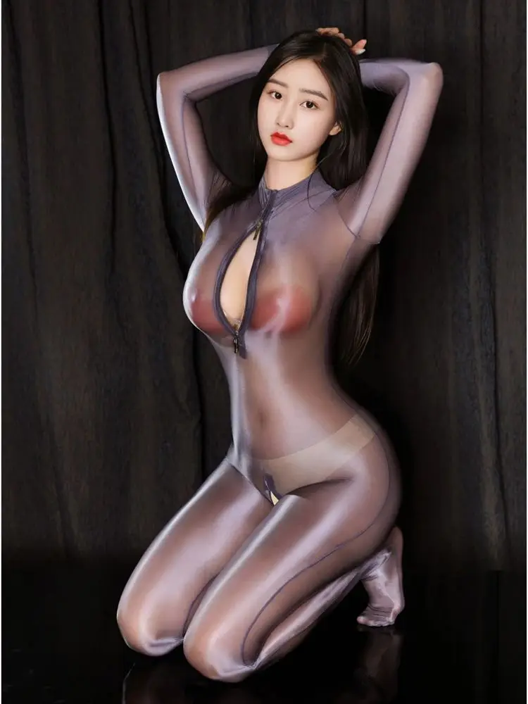 M XL glanzend glanzend nylon bodystocking Catsuit rits buste open kruis bodysuit panty's turnpakje siamese jumpsuit unitard lingerie