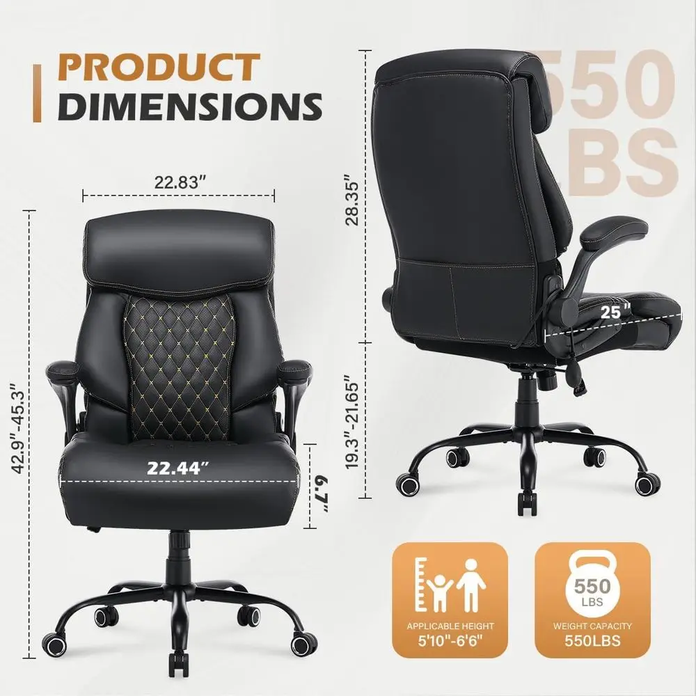 550LBS Big and Tall Oice Chair or Heavy People,Ergonomic Oice Chair with Padded lip-Up Arms and Adjustable Lumbar Support,High B