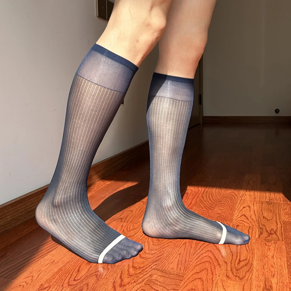 Skarpety biznesowe męskie, podkolanówki, nowe, dla mężczyzn, materiał nylonowy, prześwitujące, ultracienkie.