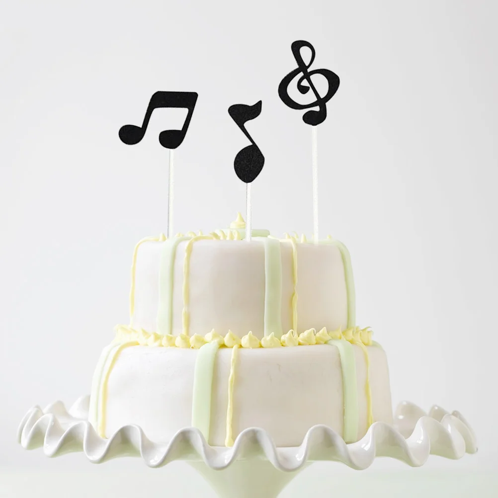 6 Pcs Birthday Cake Decorations Cupcake Topper Musical Note Glitter Toppers Baby