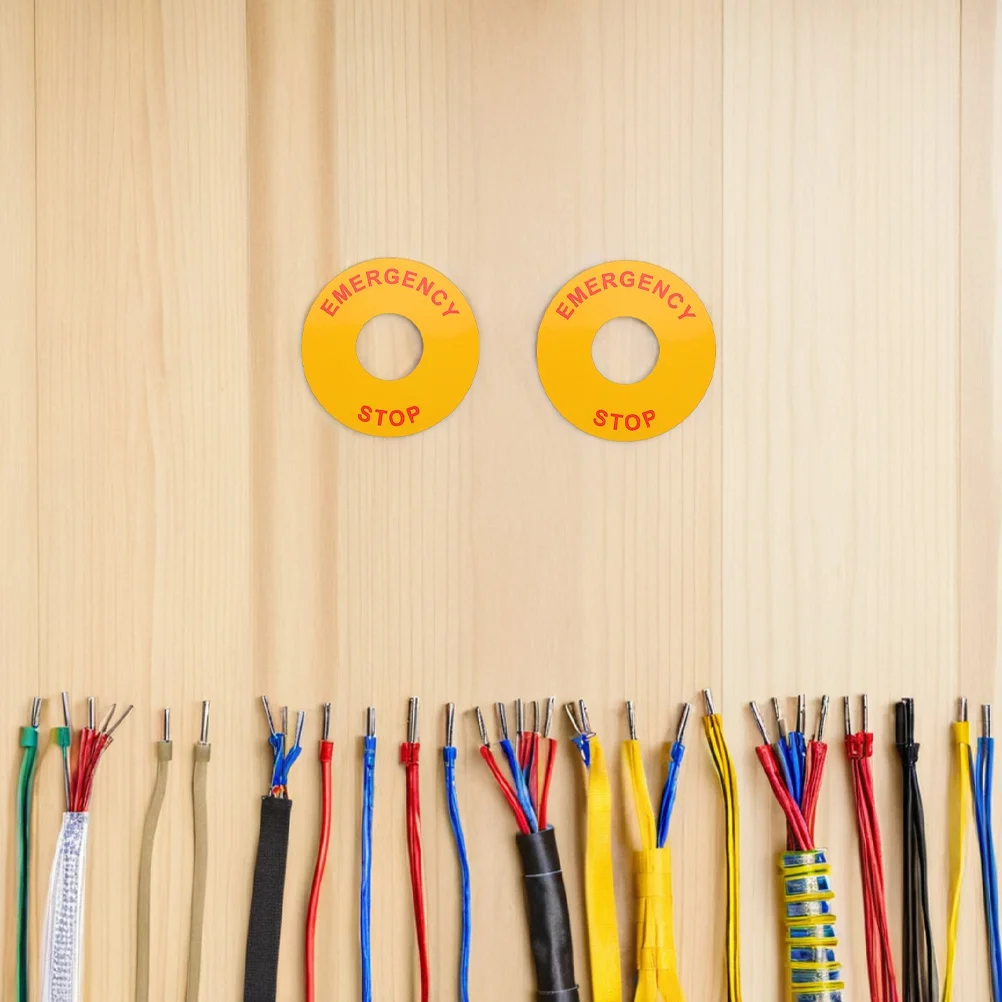 5 قطع من ملصقات التحذير بزر إيقاف الطوارئ، شارات السلامة الكهربائية، ملصقات عالية الوضوح لآلات المعدات