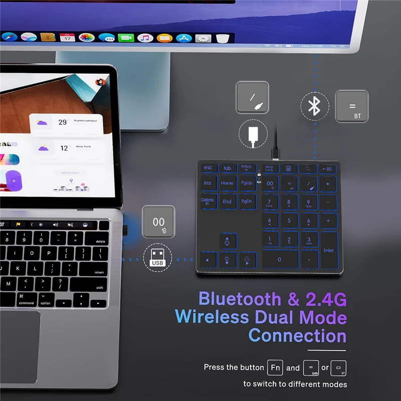 Hommaa-ワイヤレス充電式数字キーパッド,2.4g,Bluetooth,iPadラップトップ用numpadキーボード,有線番号
