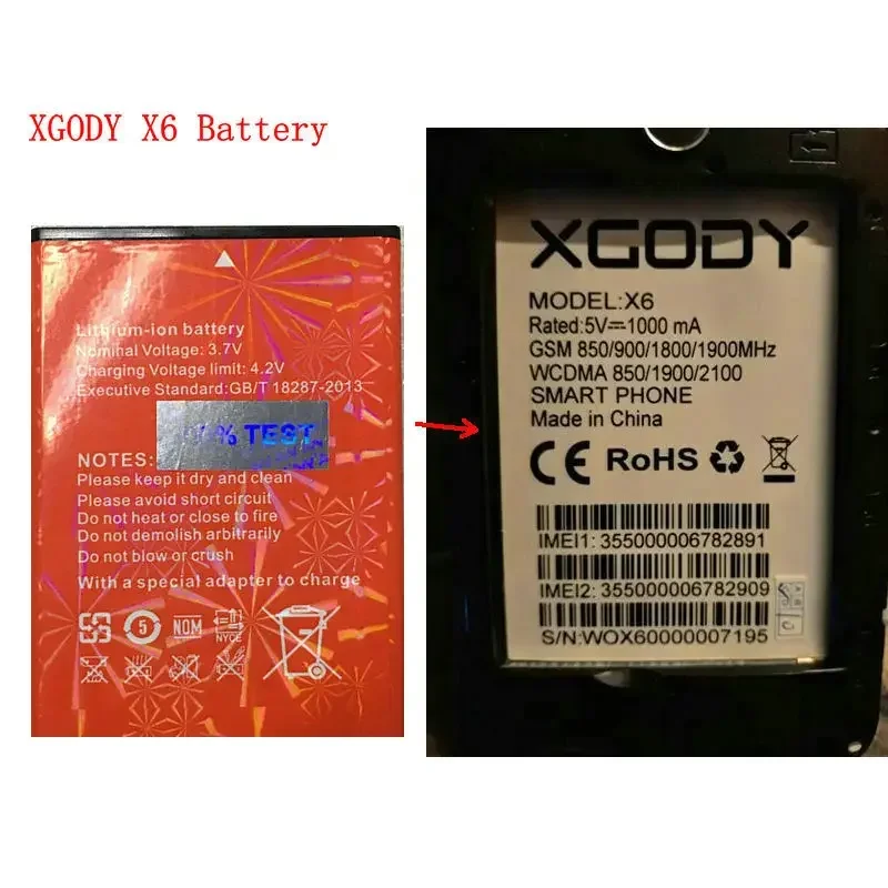 For XGODY X6 Battery 5.0 Inch Replacement Rechargeable Mobile Phone Batteries Tested In Stock