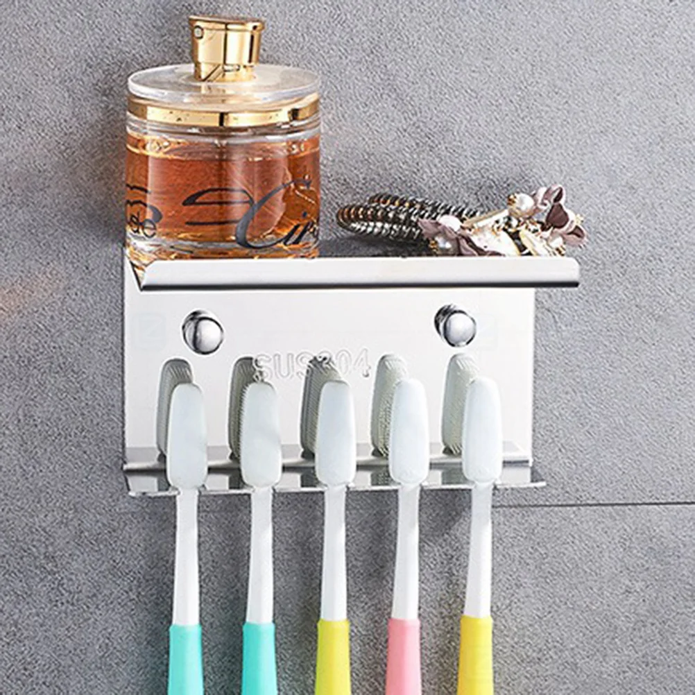 

304 Stainless Steel Toothbrush Holder Wall Mounted 5 Position Bathroom Organizer Eco-Friendly Waterproof Space Saving