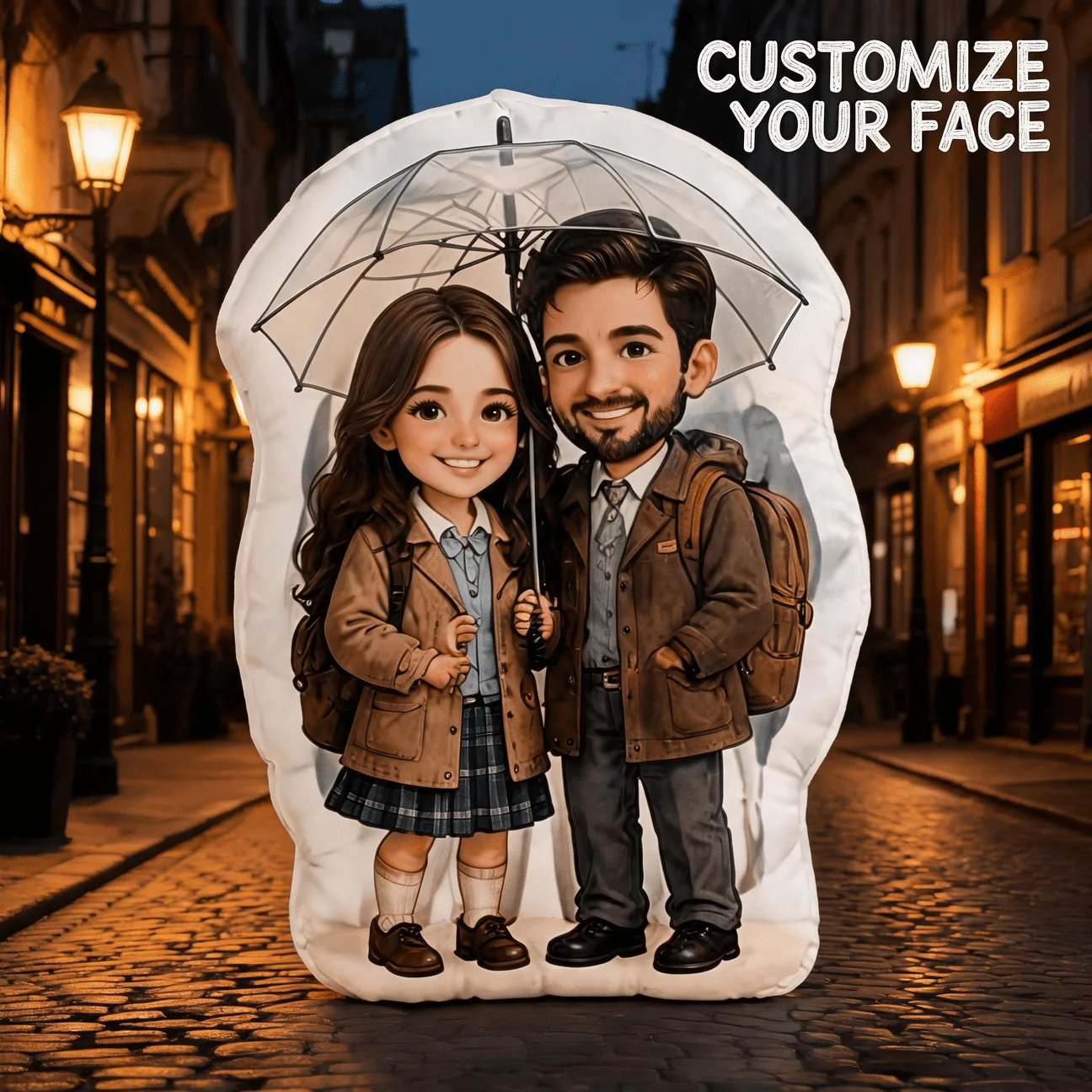 Custom Photo Shaped Pillow, Personalized Couple Portrait Under Umbrella Decorative Cushion, 70CM Home Decor Accent for Sofa & Be