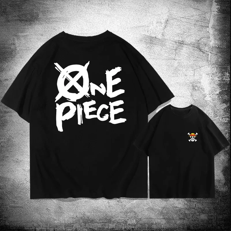 Camiseta de una pieza de Anime japonés, ropa de manga corta con cuello redondo, estampado de letras, tendencia para hombres y mujeres