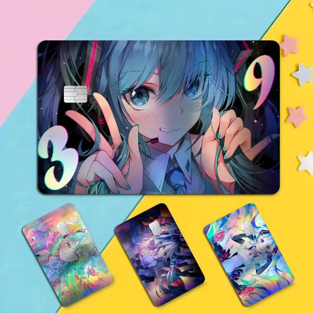 H-HatsuneS M-Miku Premium Laser Effect Bank Card Stickers Removable Self Adhesive Art Decor