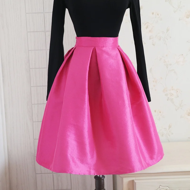 

Spring Autumn New Satin Pleated Fluffy Midi f Skirt A-Line High Waist Hepburn Umbrella Skirt Dr Code All Seasons Wear