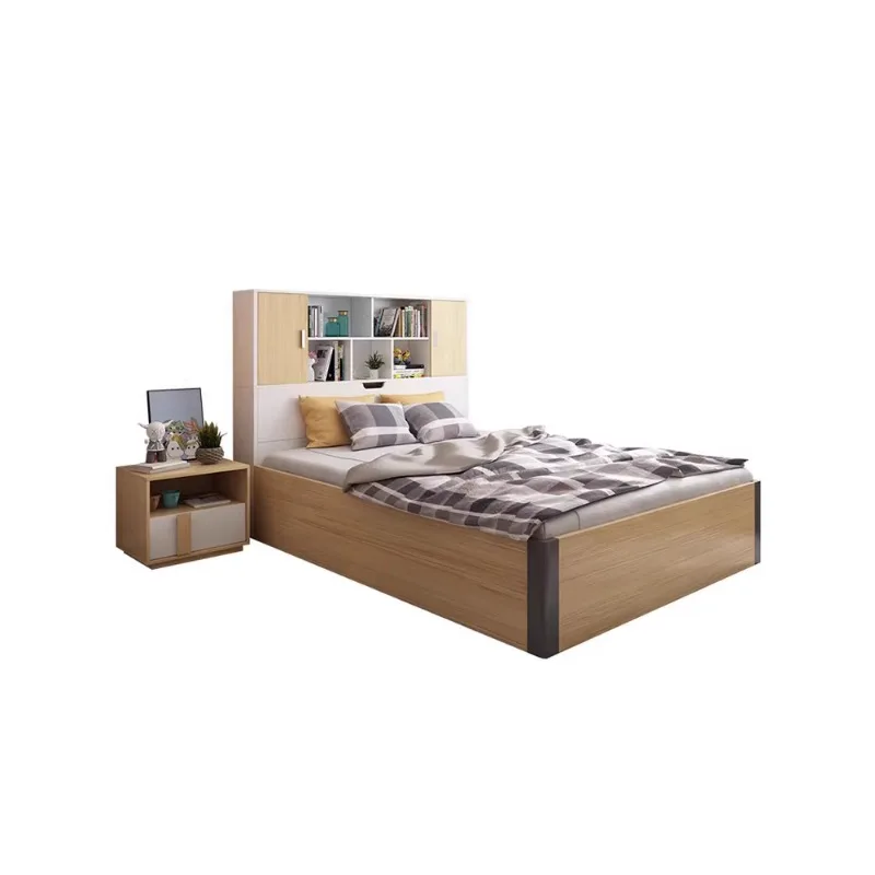 Simple style panel bed, wood color, 1.5 meters, 1.8 meters, 1.2 meters, pneumatic high box storage, Nordic style double bed