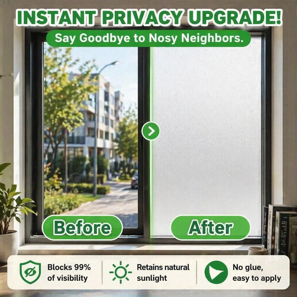 Frosted Privacy Window Film Translucent Self Adhesive UV Protection No See Through Removable for Office Bathroom Home Glass