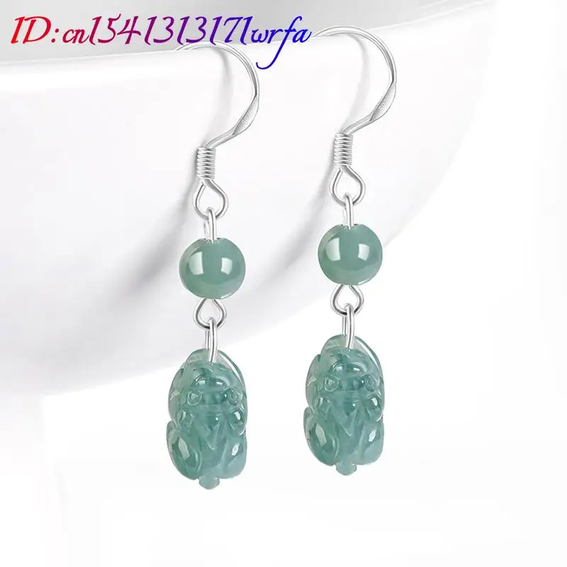 Pendientes Pixiu de Jade azul de Myanmar, regalos Vintage para mujer, piedra de plata 925, accesorios de moda, amuleto de lujo