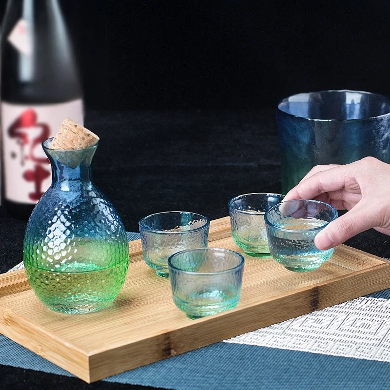 Hammered Glass Sake Sets Home Warmer Restaurant Bar Spirits Dispenser Korean Shochu Glass Tequila Jug Gifts for Friends