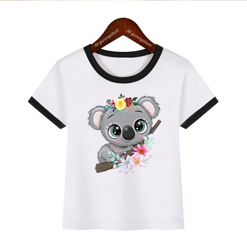 

Cute Baby Koala With Watercolor Flowers - Animals Lovers Tshirt For Girls/Boys Fashion Children Tshirt Cute girls clothes tees